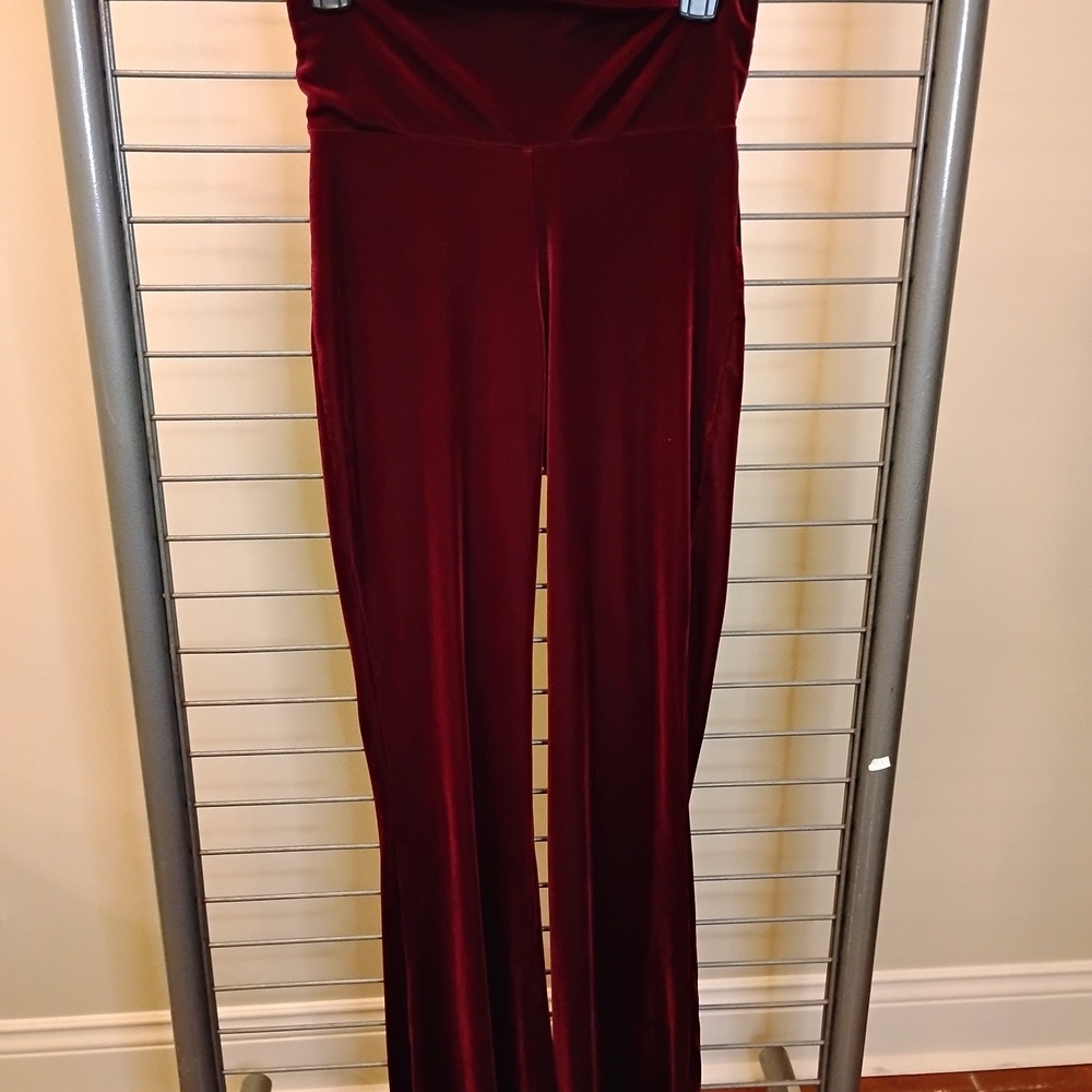Karma Deep Red‎ Velvet Wide Leg Pants